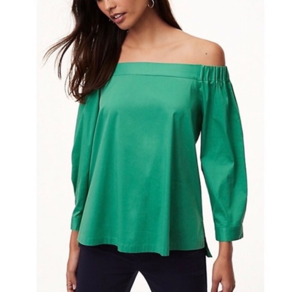 Off the shoulder green top